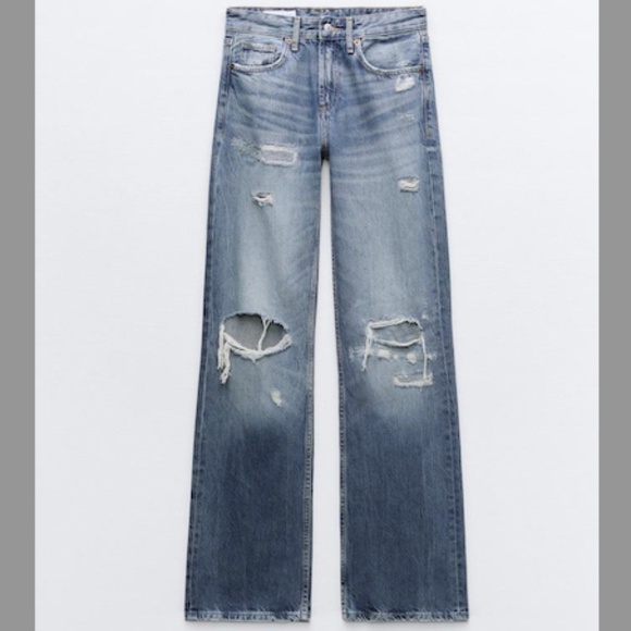 Zara Denim - ZARA TRF HIGH RISE WIDE LEG RIPPED JEANS